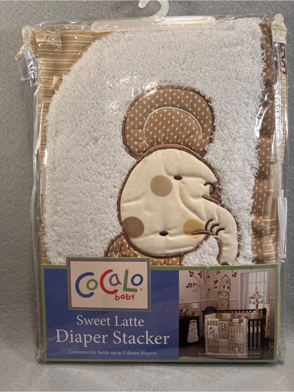 CoCaLo Sweet Latte Diaper Stacker New NIP Elephant Applique Neutral Nursery